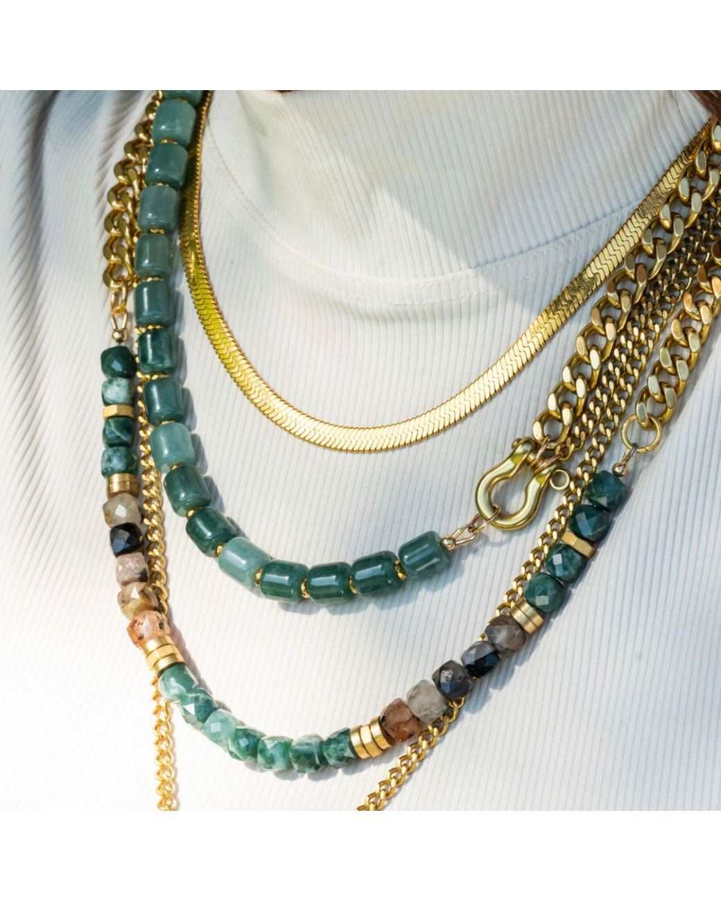 Rachel Nathan Metallic Shackle Duo: Guatemalan Jade Necklace