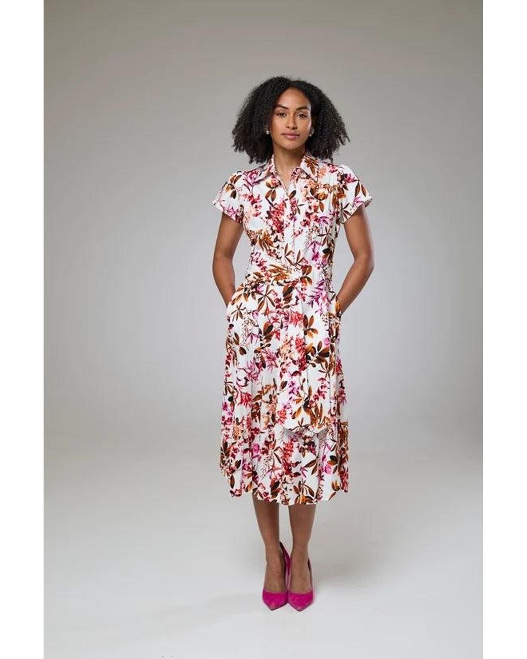 Lioness by Tf Red Blooming Flora Short Sleeve Shirt Dress