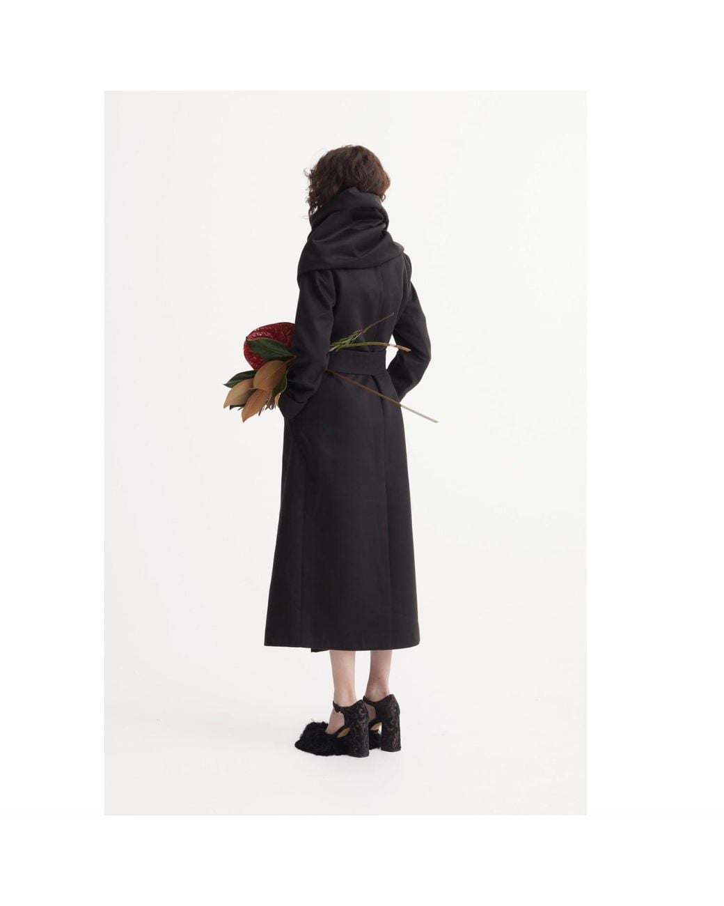Julia Allert Black Long Wrap Coat With Drape Collar