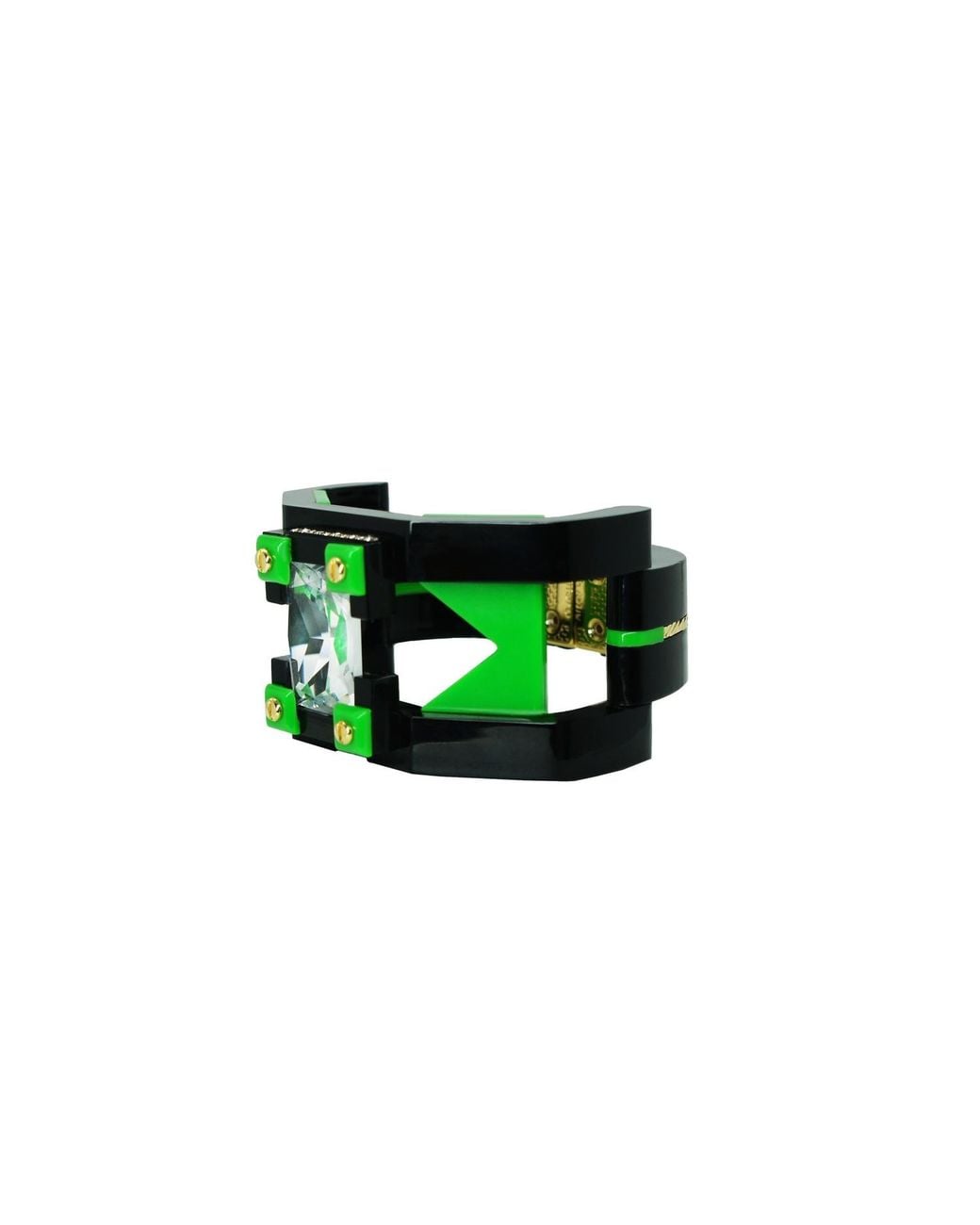 Gissa Bicalho Green Handmade Acrylic Bracelet Deco Rectangular Shaped Stone