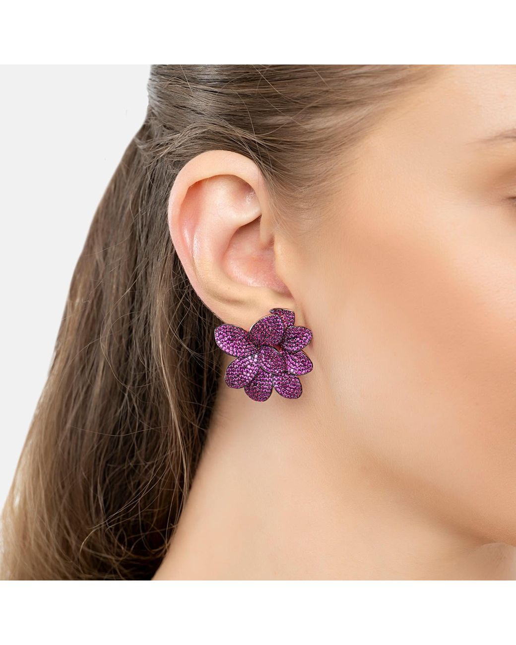 Latelita London Purple Rose Amaryllis Flower Large Stud Earrings Rosegold Ruby