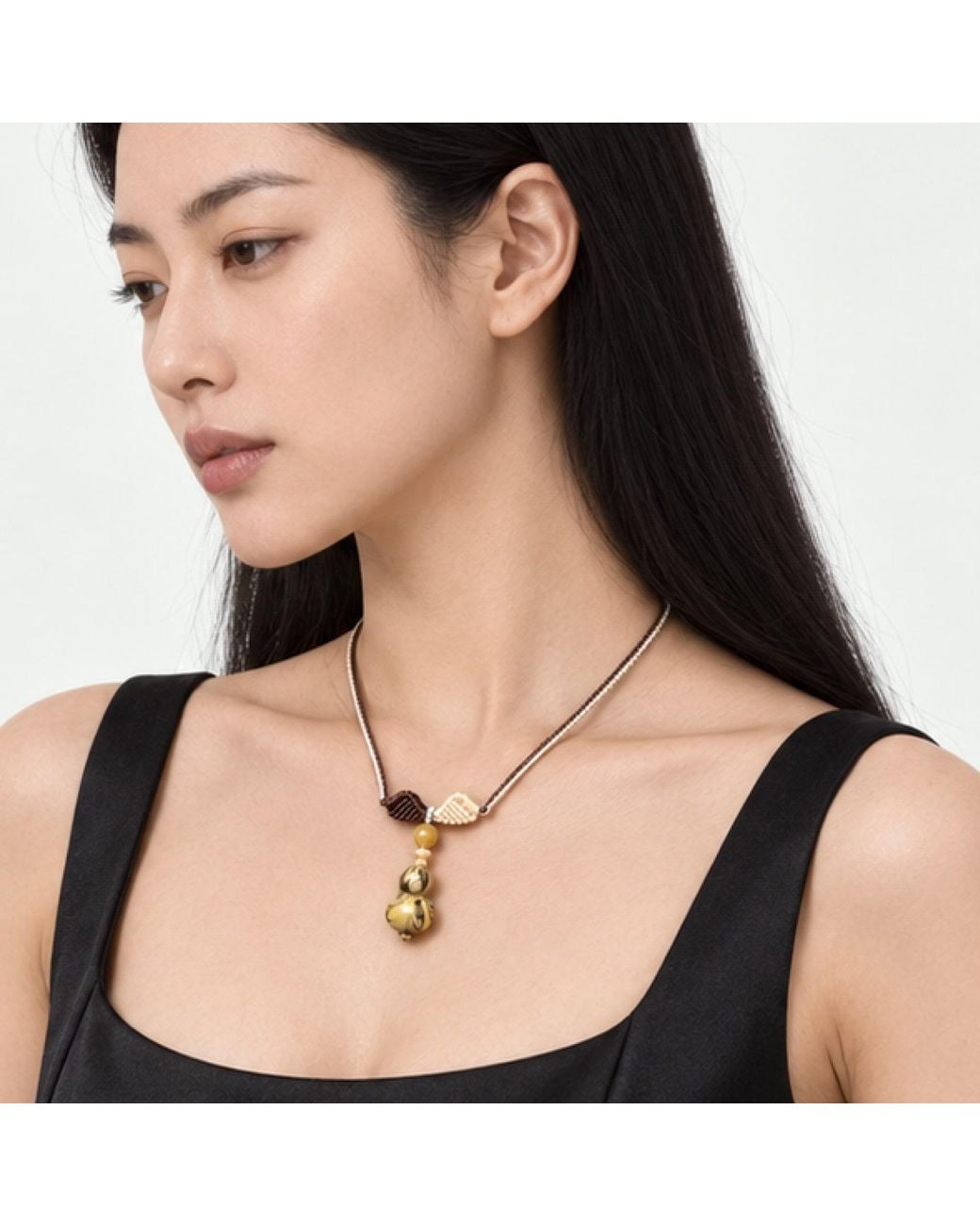 Yieon Metallic Angel Lacquered Sandalwood Gourd Pendant Necklace