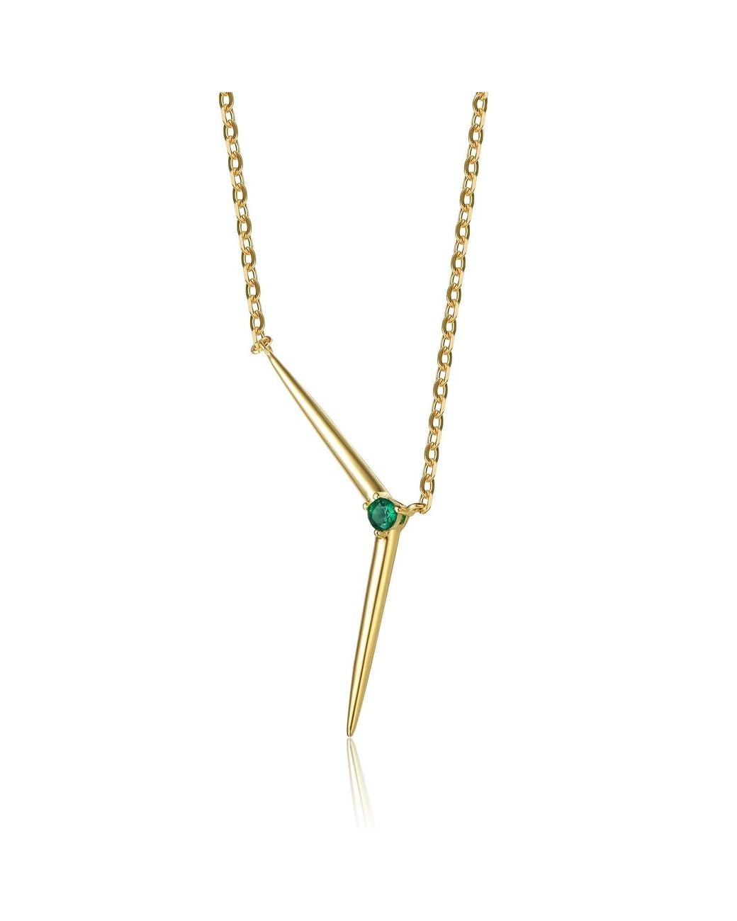 Genevive Jewelry Metallic Genevive Sterling Plated With Emerald Cubic Zirconia Solar Chevron Necklace