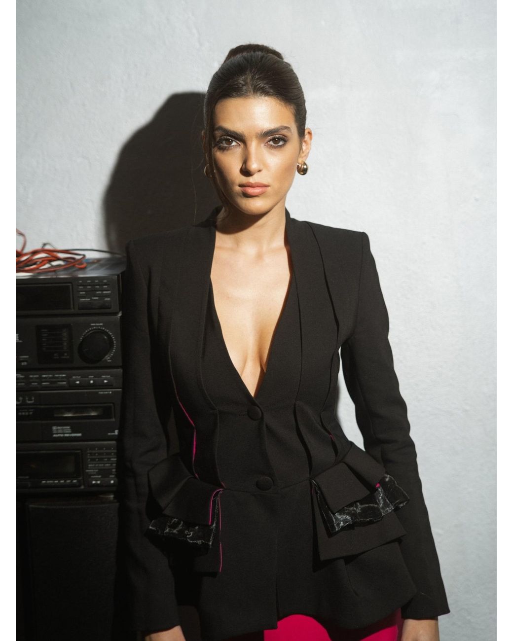 Tia Dorraine Black Mon Chèri Ruffled Blazer
