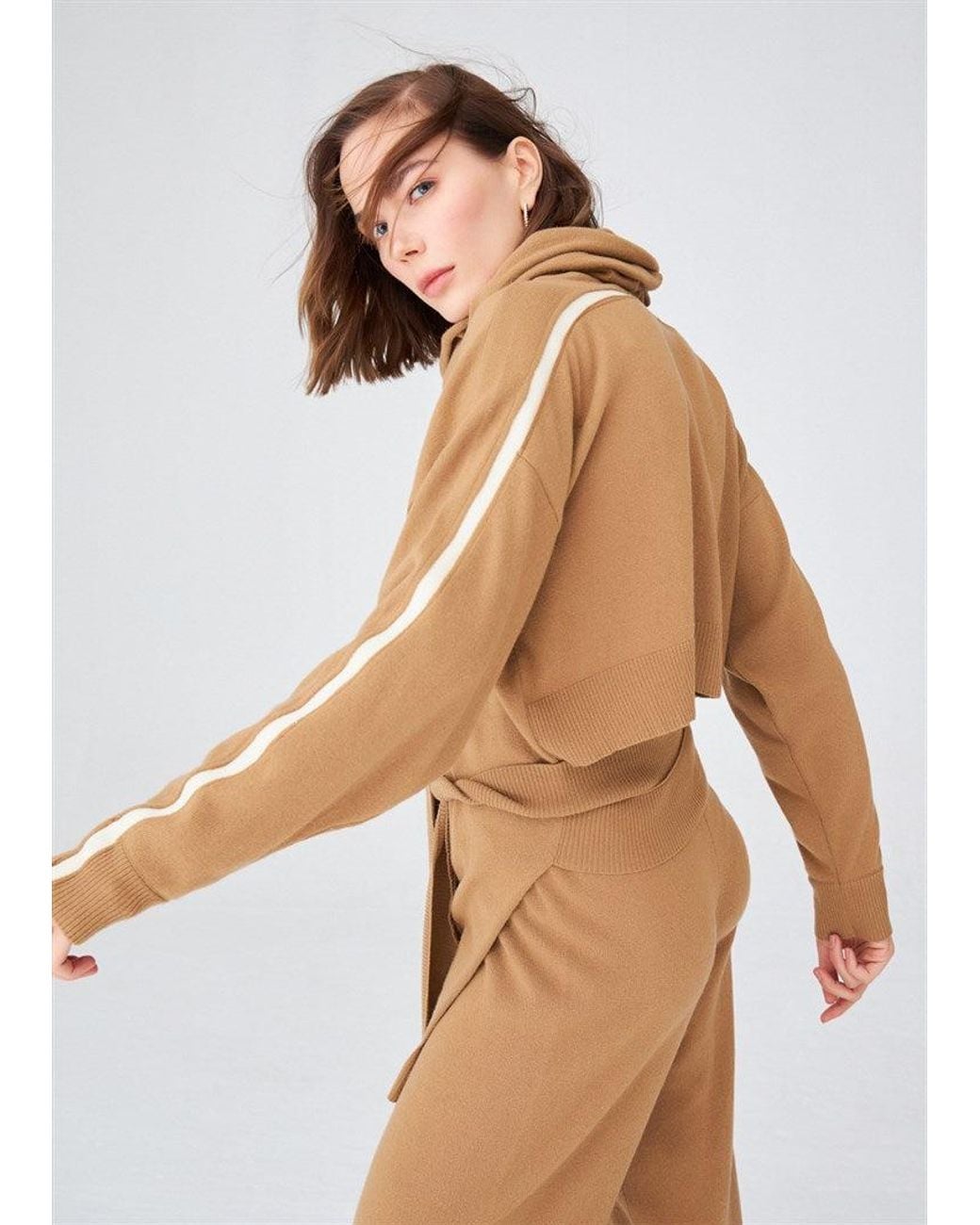 Peraluna Natural Cashmere Blend Mock Neck Belted Knitwear Long Pullover