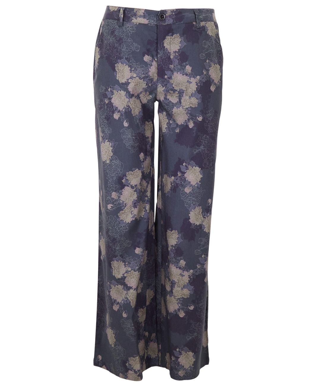Lords of Harlech Blue Phillis Lans Floral Stretch Tencel Tailored Pant