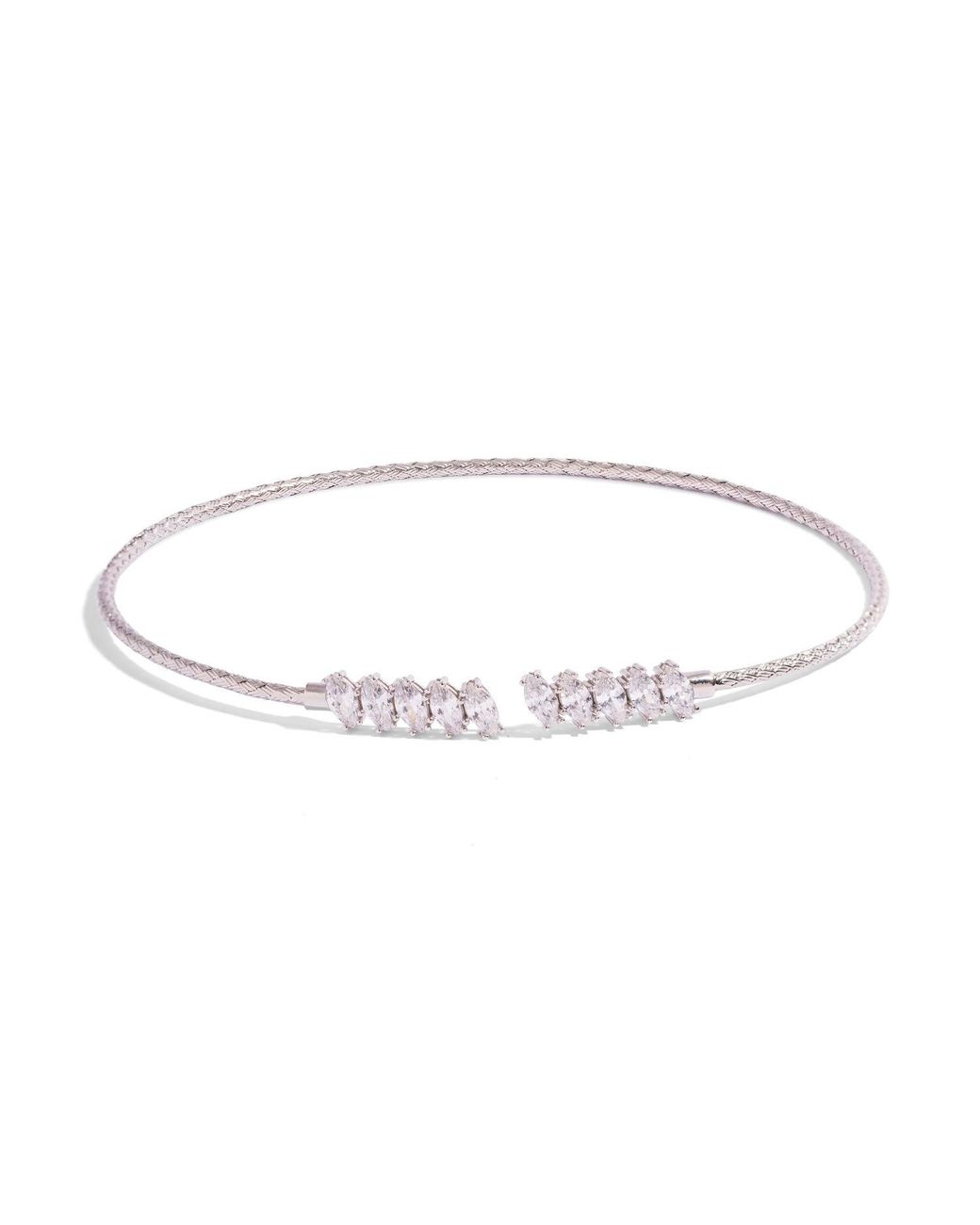 Ebru Jewelry Metallic Marquise Cubic Zirconia Woven Sterling Choker Necklace