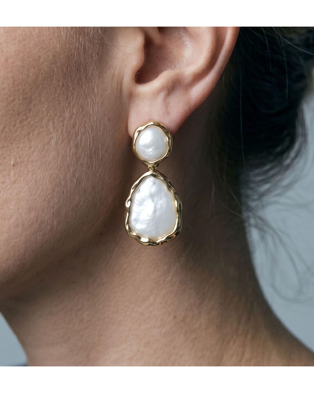 Uchi and Soto Metallic Neutrals Shinju Mother Of Pearl Oversized Drop Earrings
