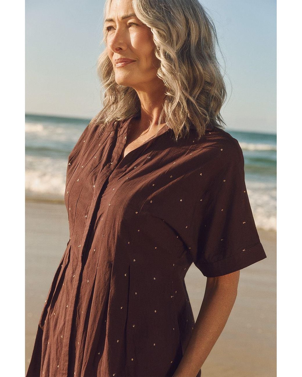 Adrift Clothing Brown Bridget Pleated Dress