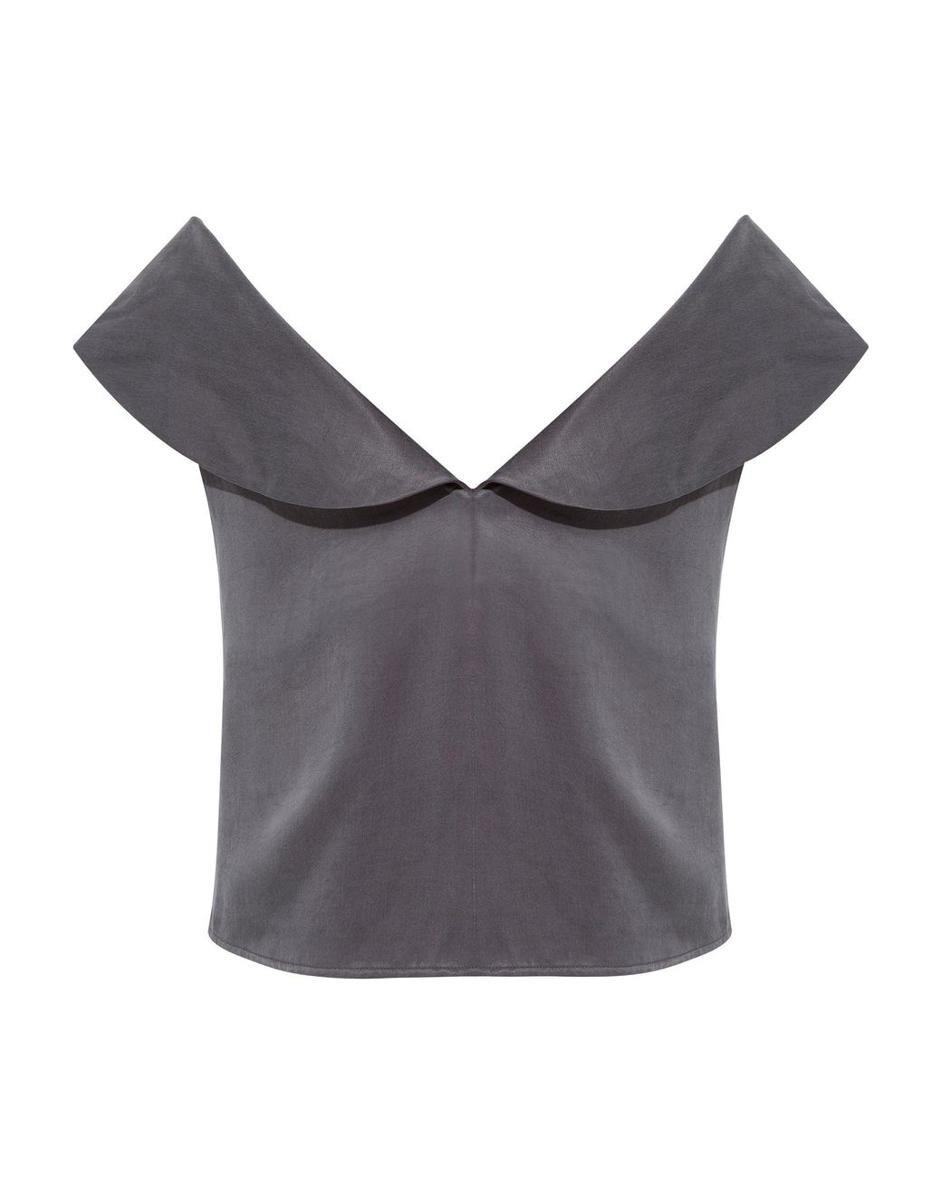 Femponiq Gray Off Shoulder Collared Crop Top