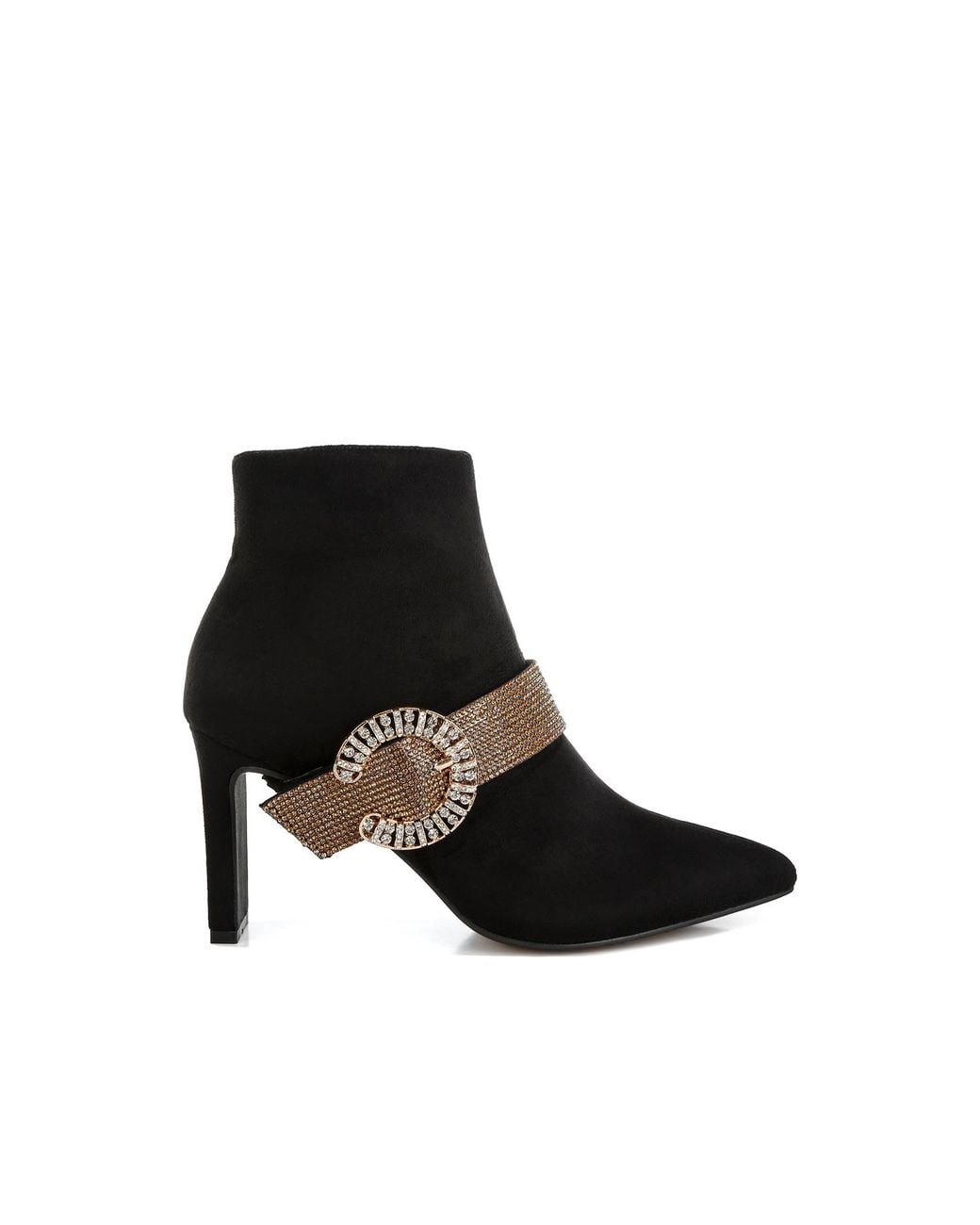 Rag & Co Black Asagao Diamante & Rhinestones Strap Boots