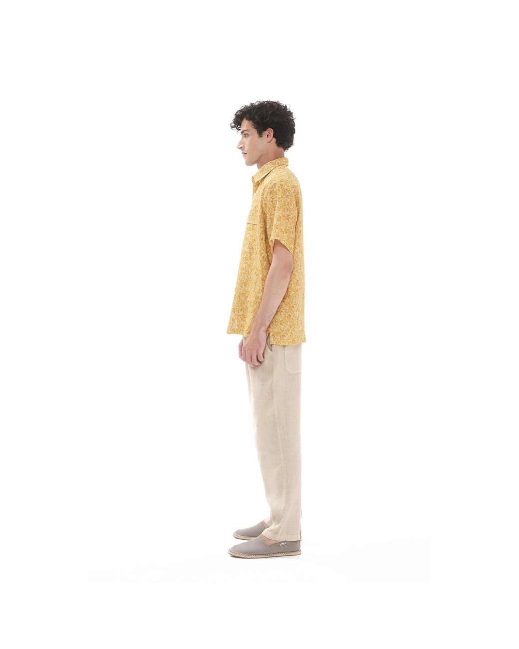 Haris Cotton Gray Linen Pants With Elastic Waistband And Back Pockets for men