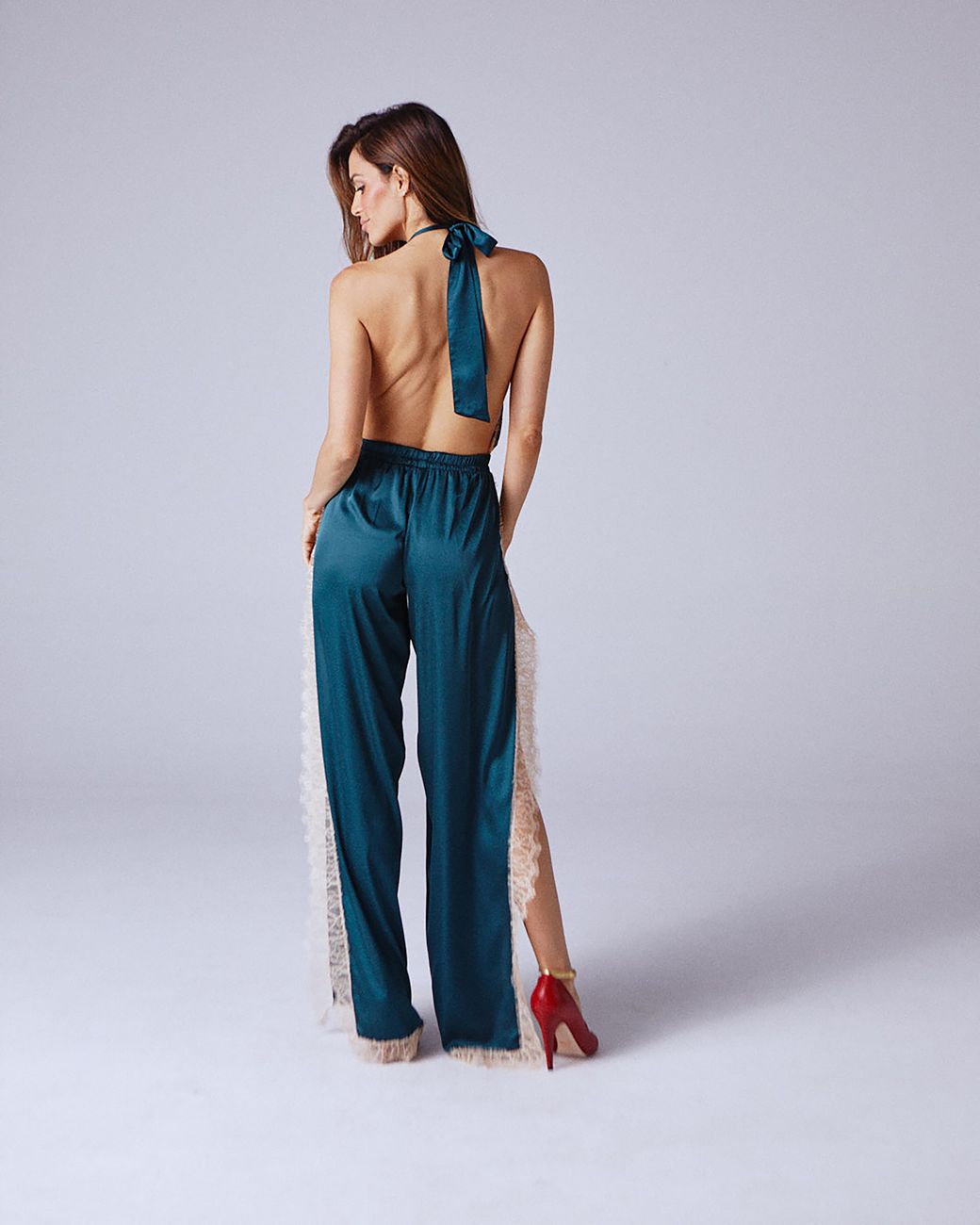 Noblesse Oblige Long Open Leg Halter Neck Romper in Blue Lyst UK