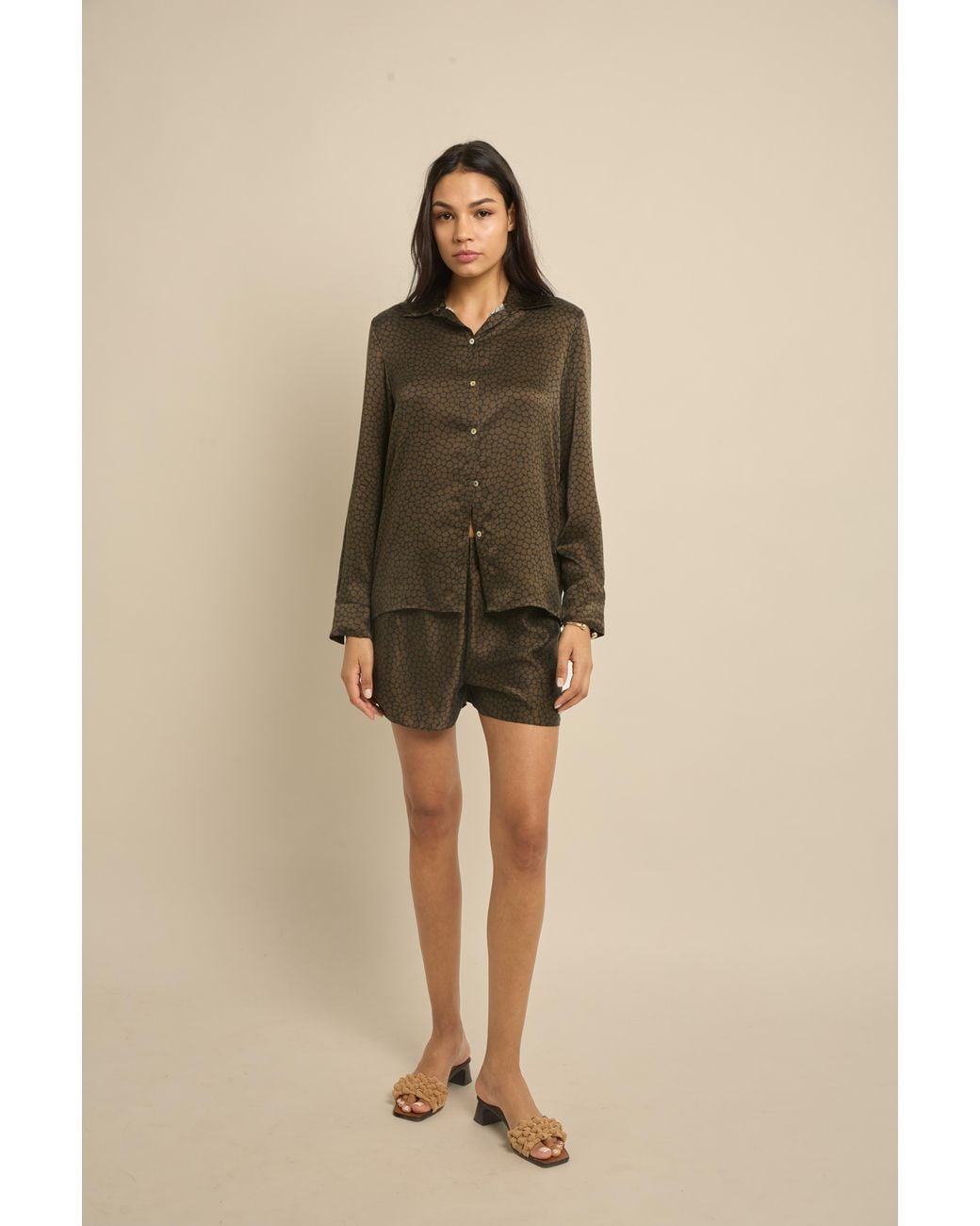Lily Rou Green Silk Marina Relaxed Shorts