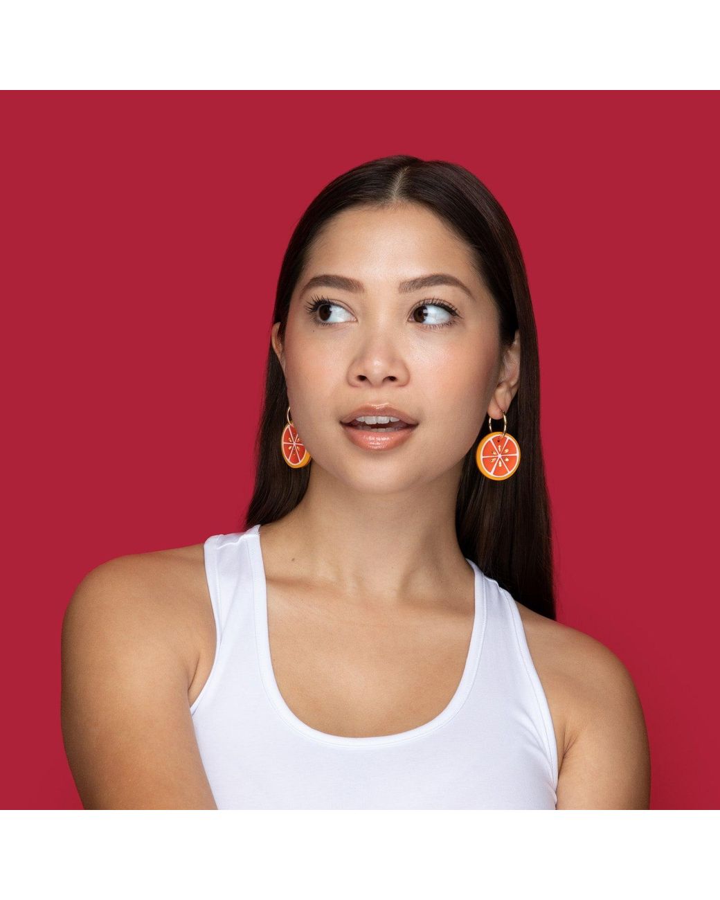 By Chavelli Orange Blood Dangly Hoop Earrings