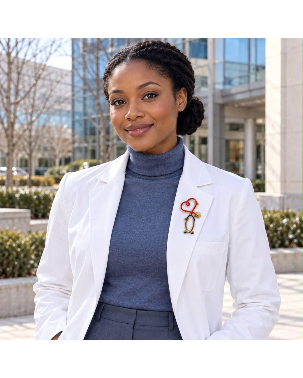By Ozge Red Healing Heart Enamel Stethoscope Plated Brooch
