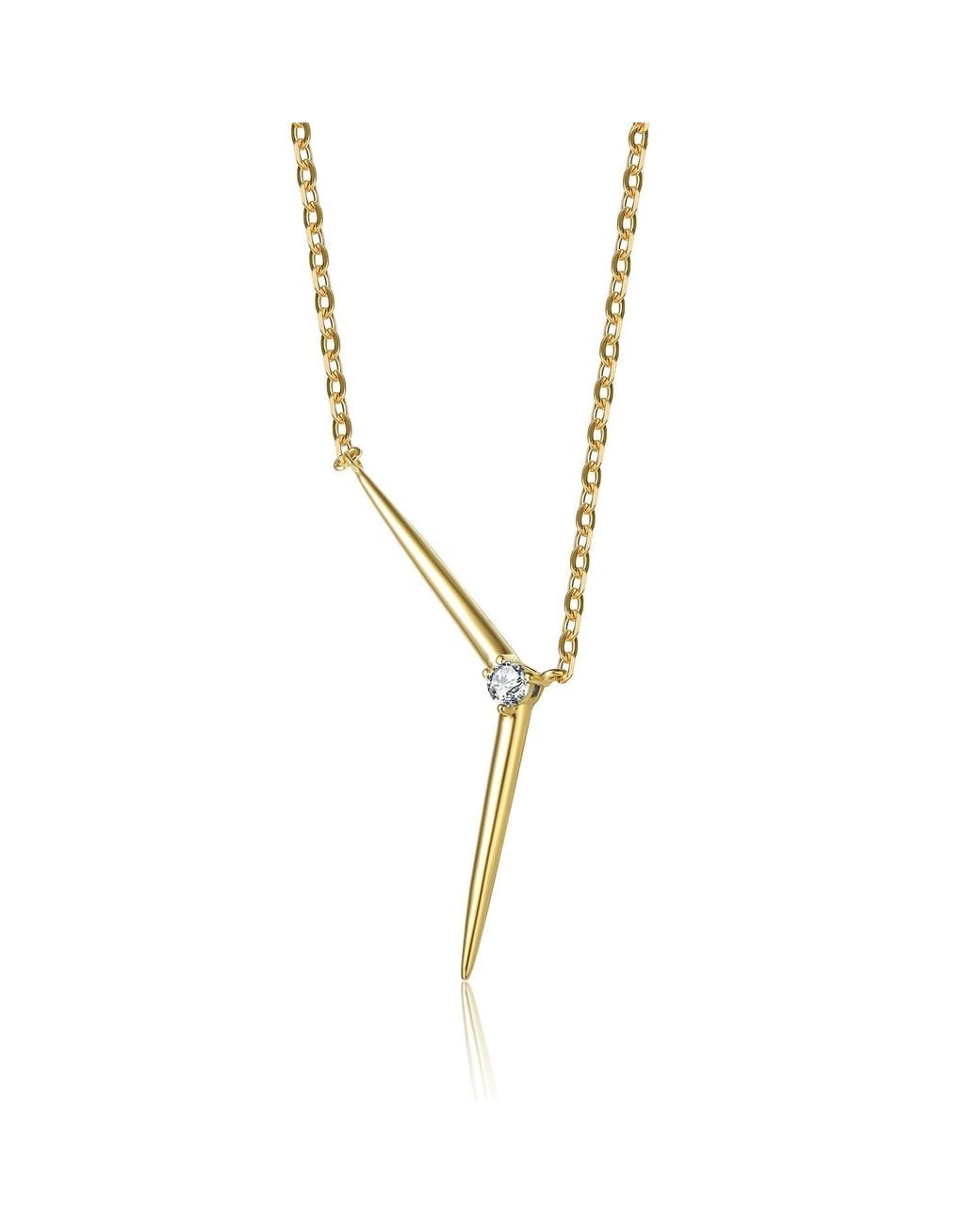 Genevive Jewelry Metallic Genevive Sterling Plated With Cubic Zirconia Solar Chevron Necklace