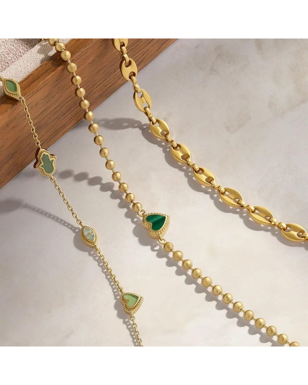 Karma and Luck Metallic Celestial Bonds Jade Moon Heart & Evil Eye Bracelet