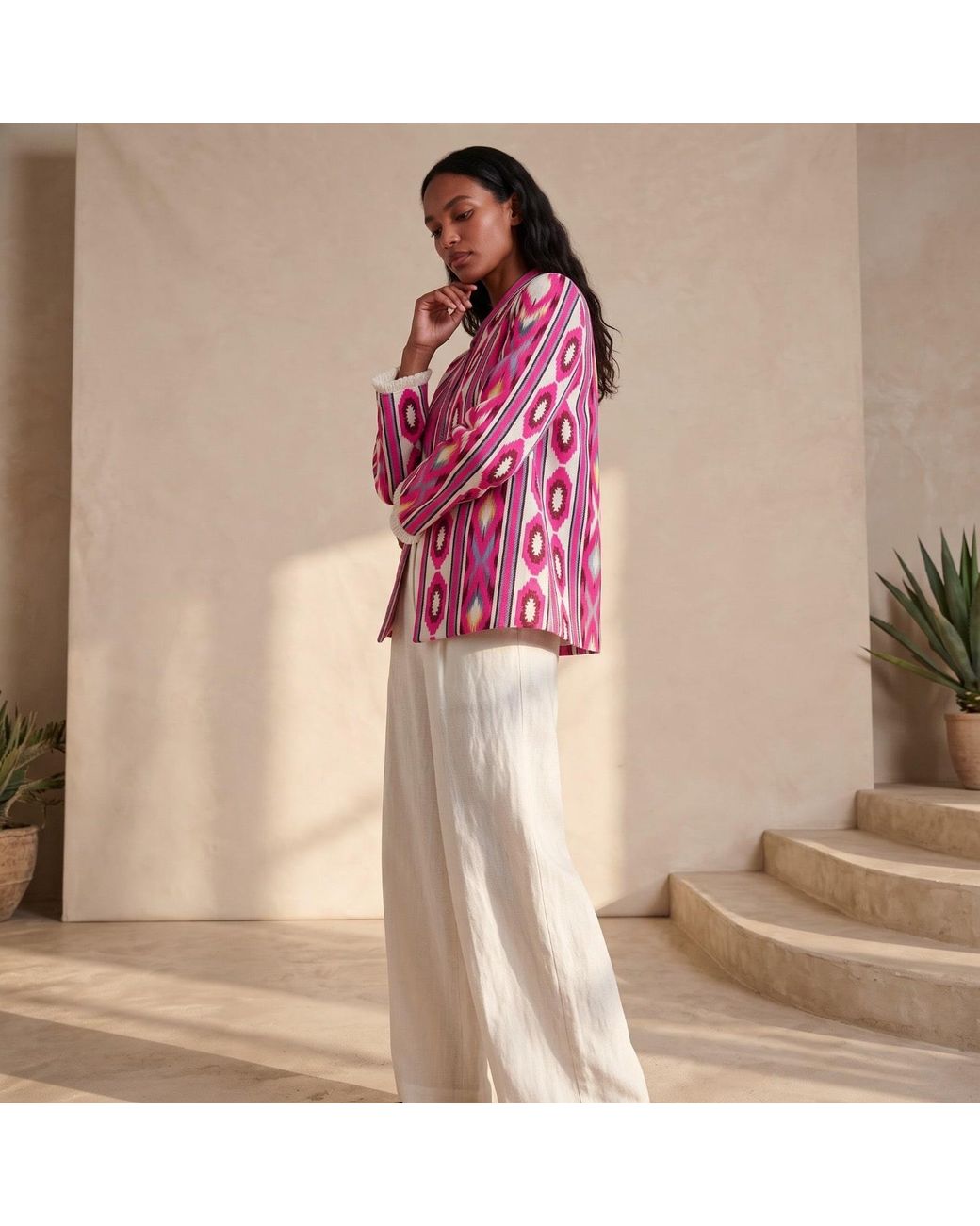 Kipépéo Pink Sorayya Jajim Fringe-Cuff Short Jacket
