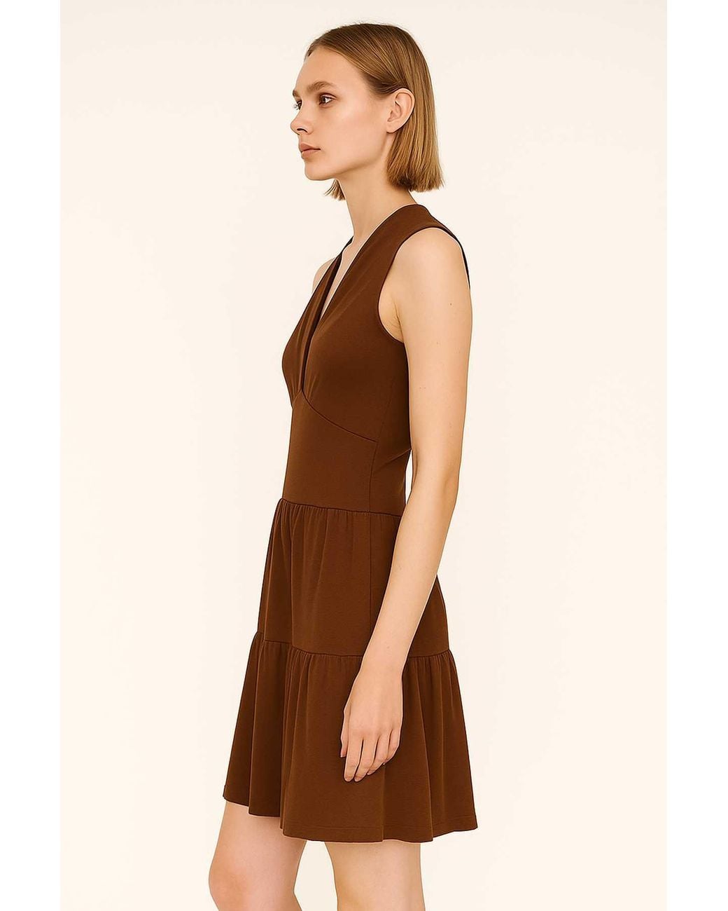 Conquista Brown Chocolate Cotton-Elastane Jersey Sleeveless Dress