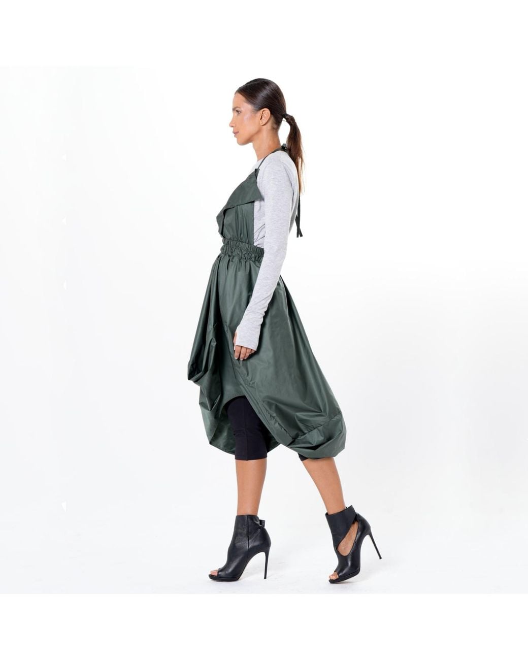 Metamorph Green Draped Balloon Pinafore Dress