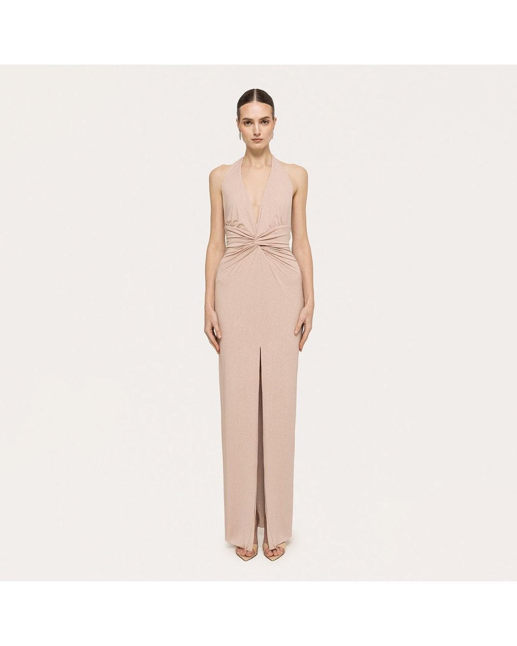 Nissa Natural Backless Glitter Maxi Dress