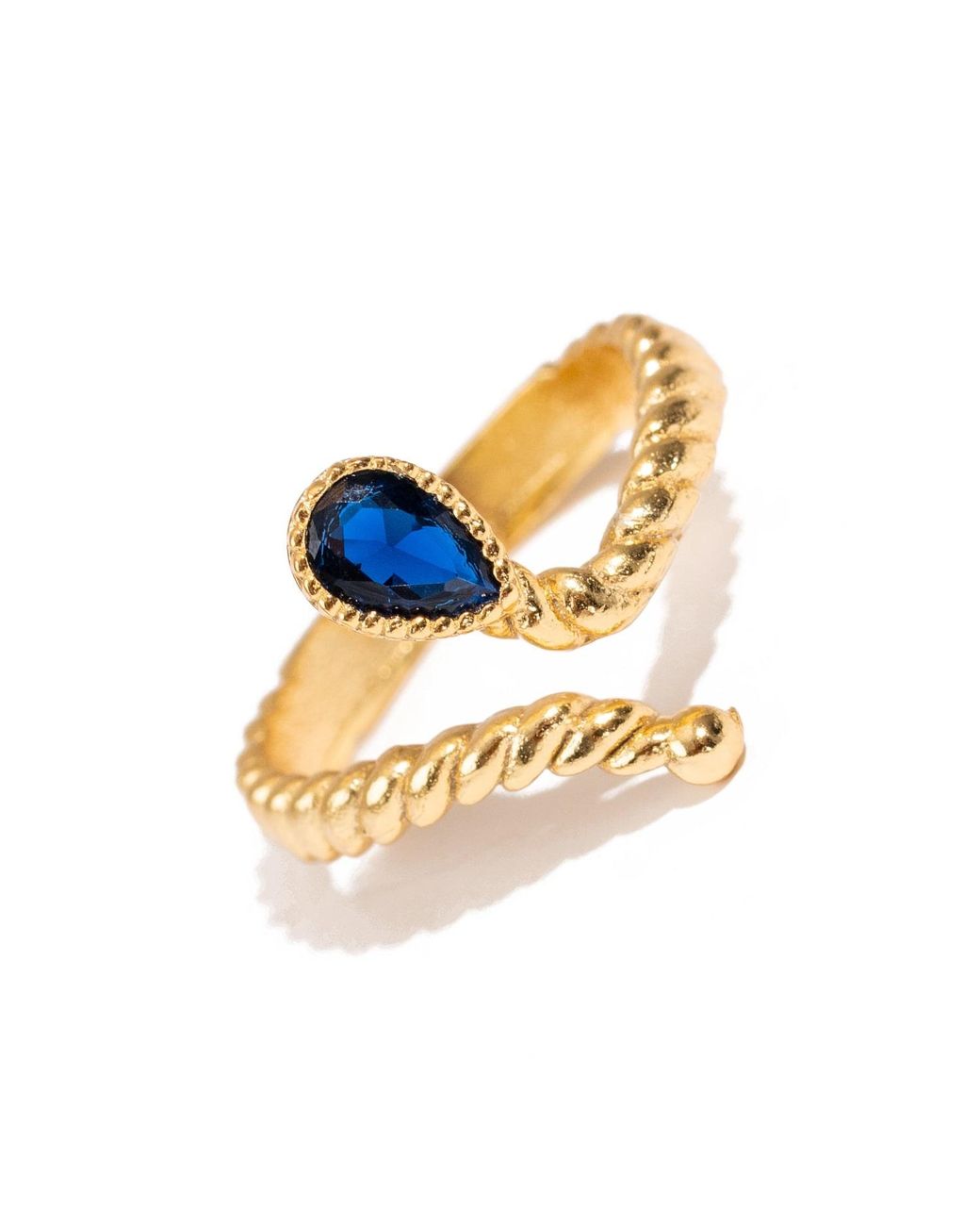 Ebru Jewelry Metallic Ocean Depth Teardrop Sapphire Adjustable Ring