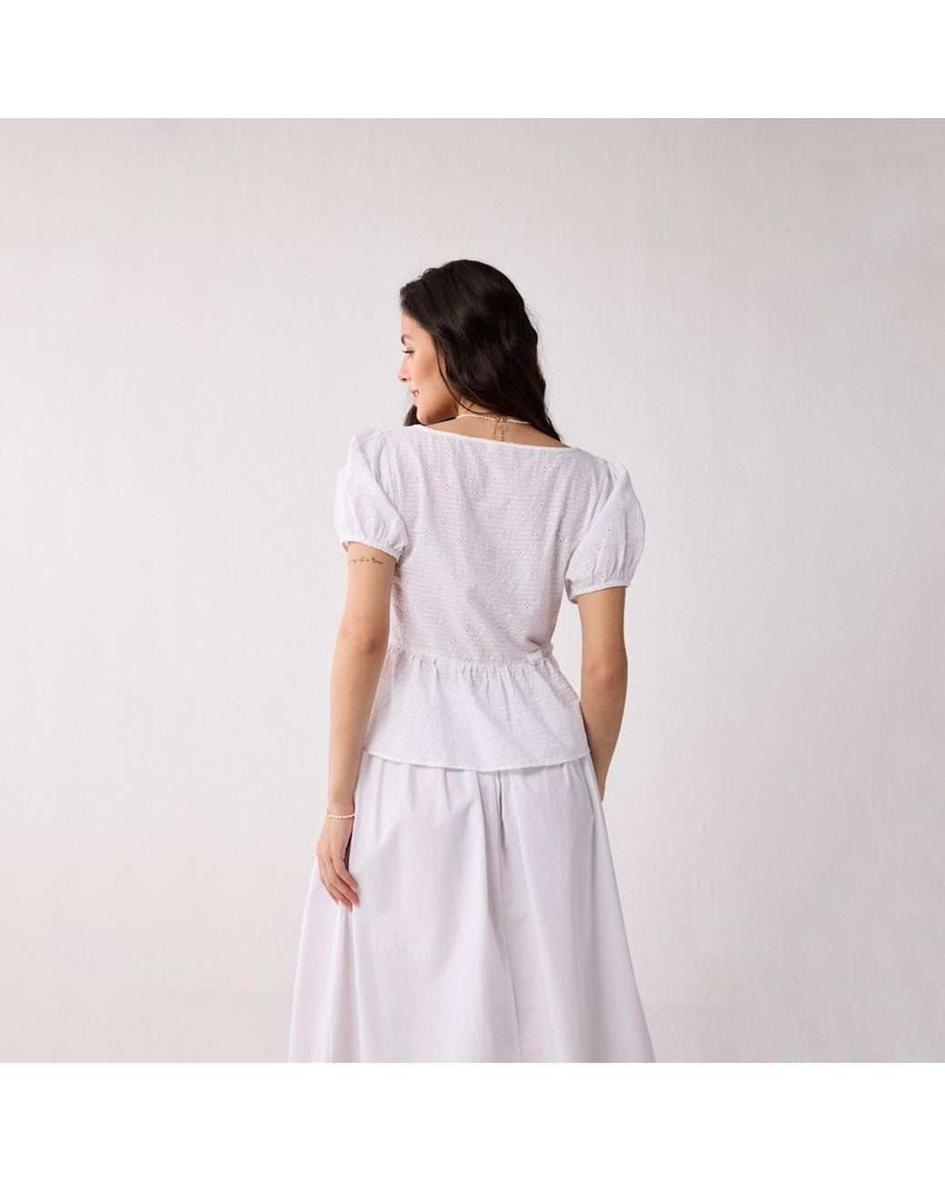 REISTOR Purple Embroidered Peplum Top With Puff Sleeves