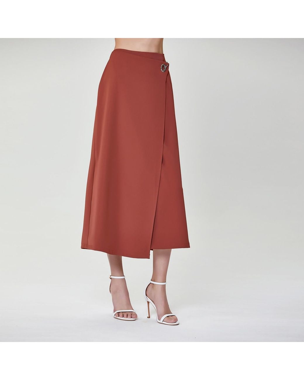 Smart and Joy Brown Buckle On Side Wrap Effect Skirt