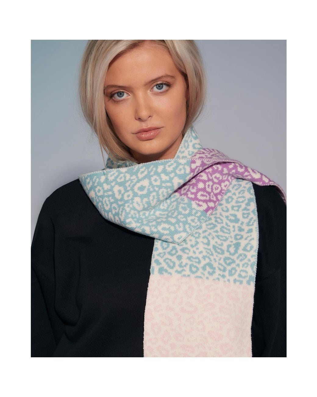 INGMARSON Purple Leopard Block Colour Wool & Cashmere Scarf Pastel