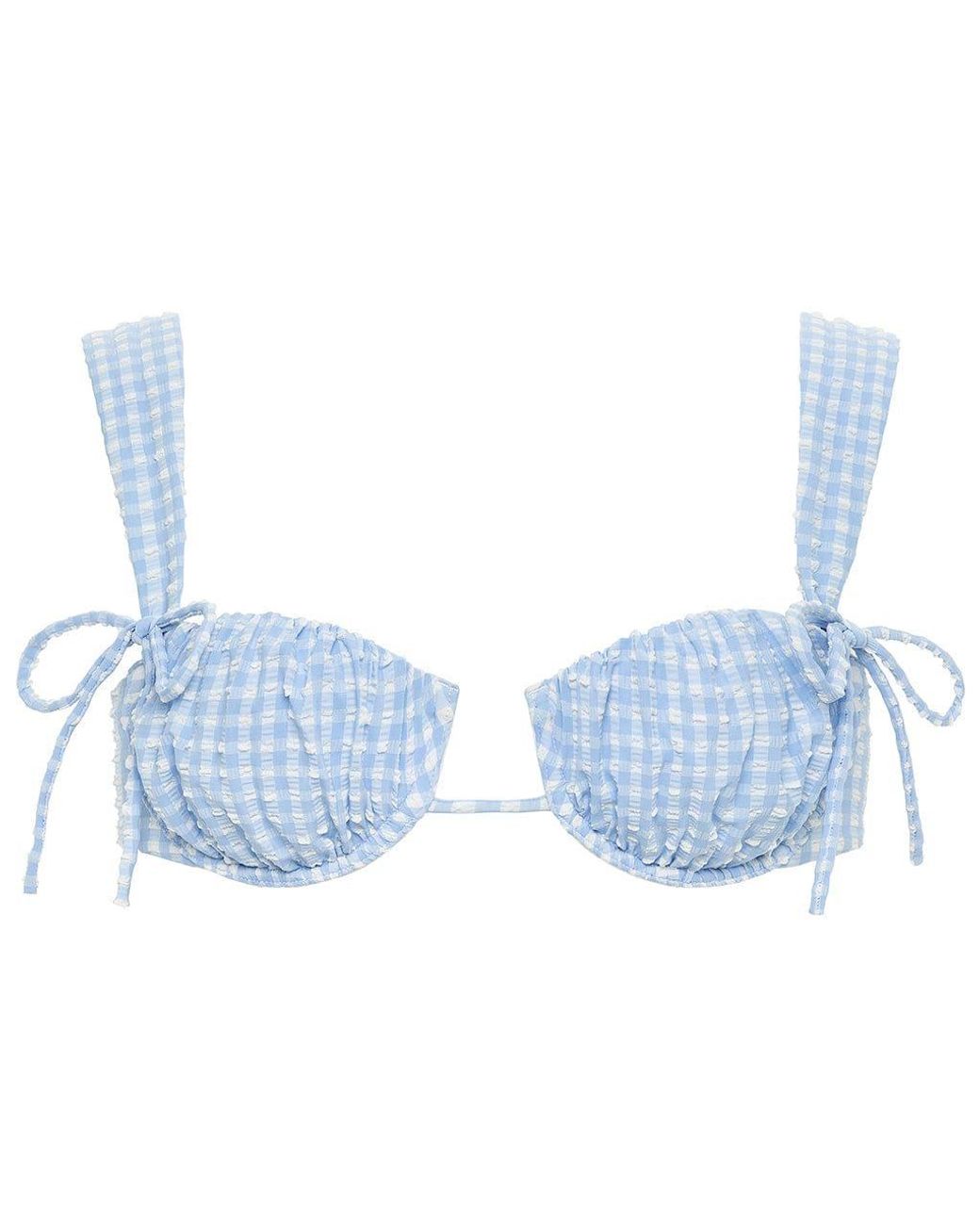 Montce Blue Peri Micro Gingham Petal Wide Straps Bikini Top