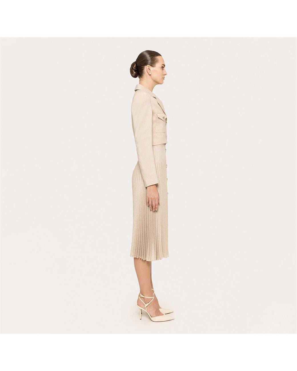 Nissa Natural Neutrals Rhinestone-Embellished Cropped Blazer