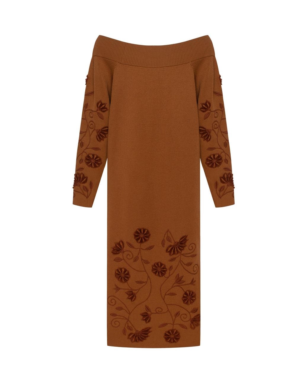 Annabo Brown Etherea Merino Wool Knit Midi Dress