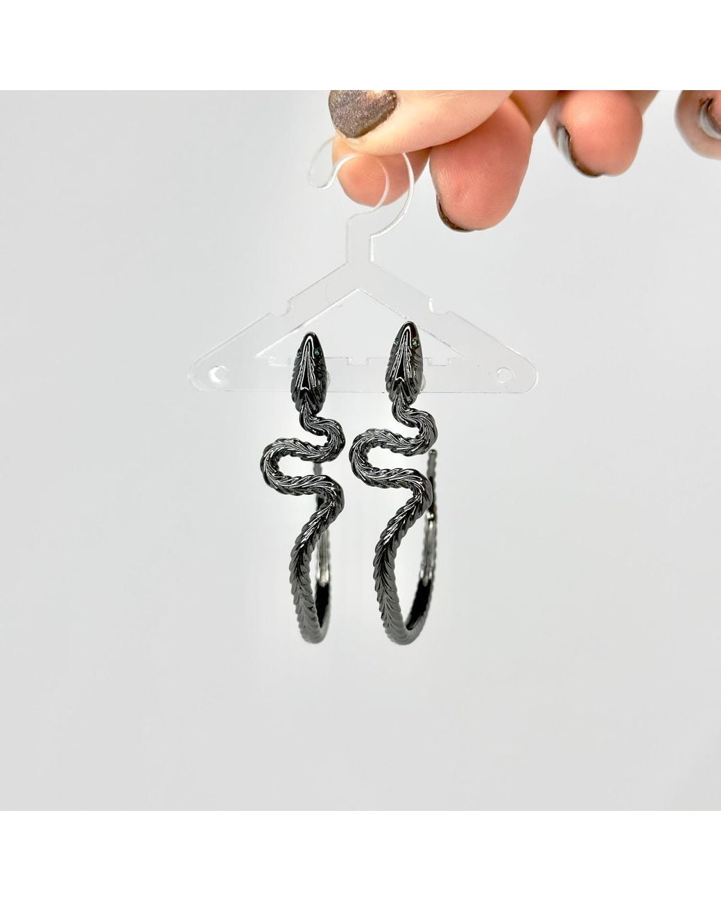 Jagged Halo Jewelry Metallic Serpent Hoop Earrings Rhodium