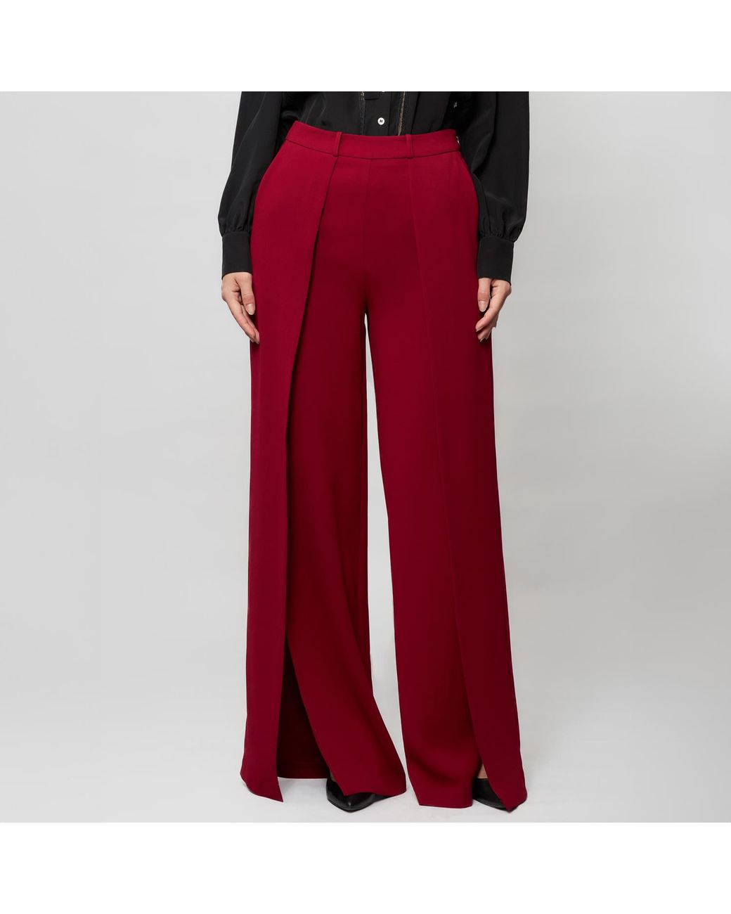 Solgo Atelier Red Dina Wide Leg Crepe Pant