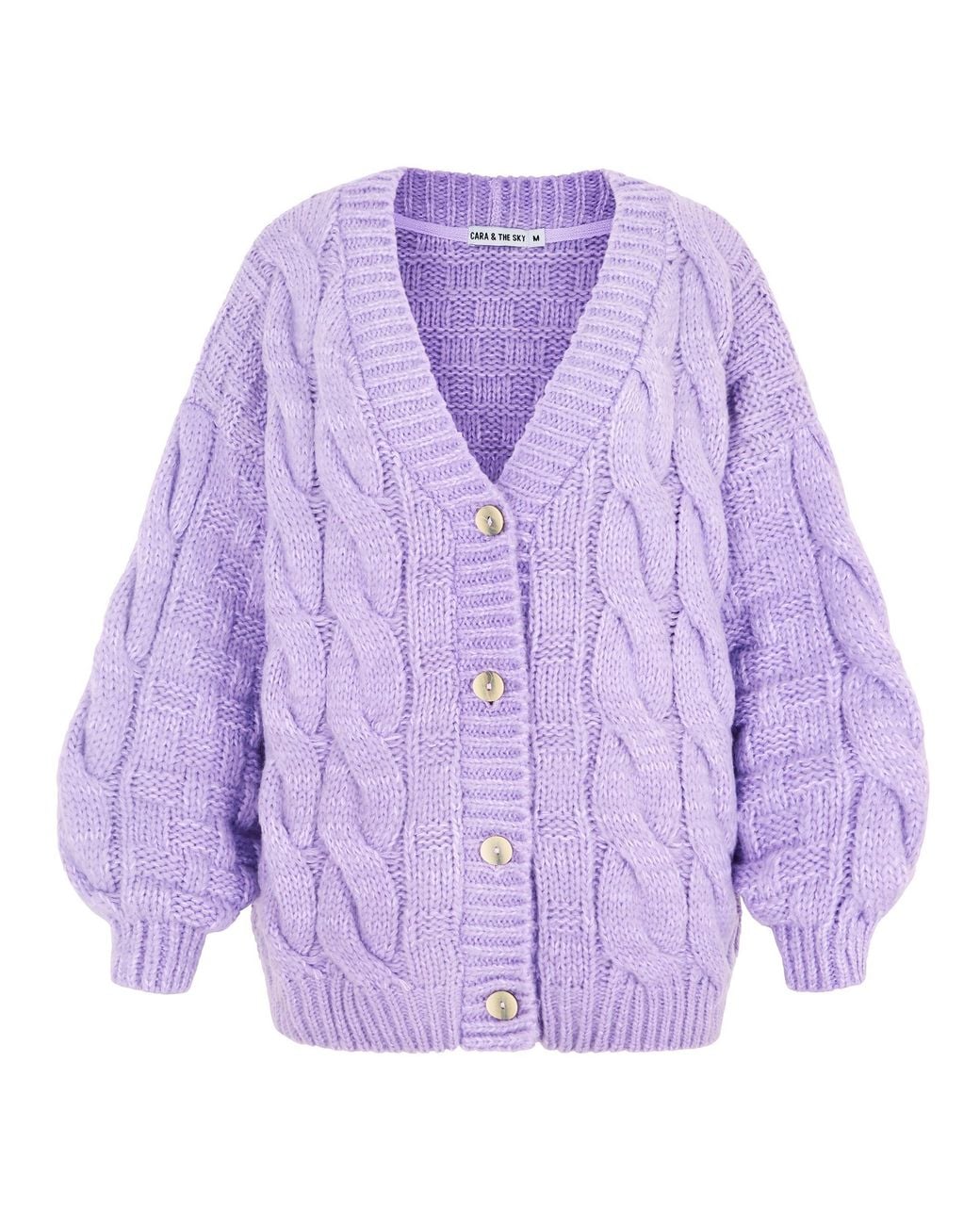 Cara & The Sky Purple Gemma Basket Stitch Balloon Sleeve Cardigan