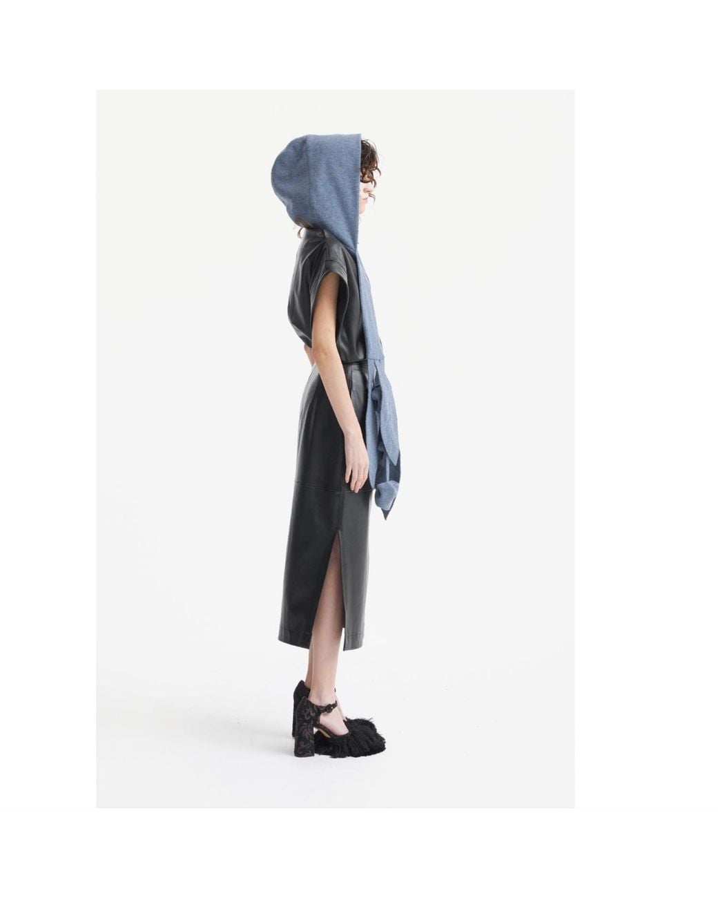 Julia Allert Blue Self-Tie Double Knit Wool Hooded Scarf