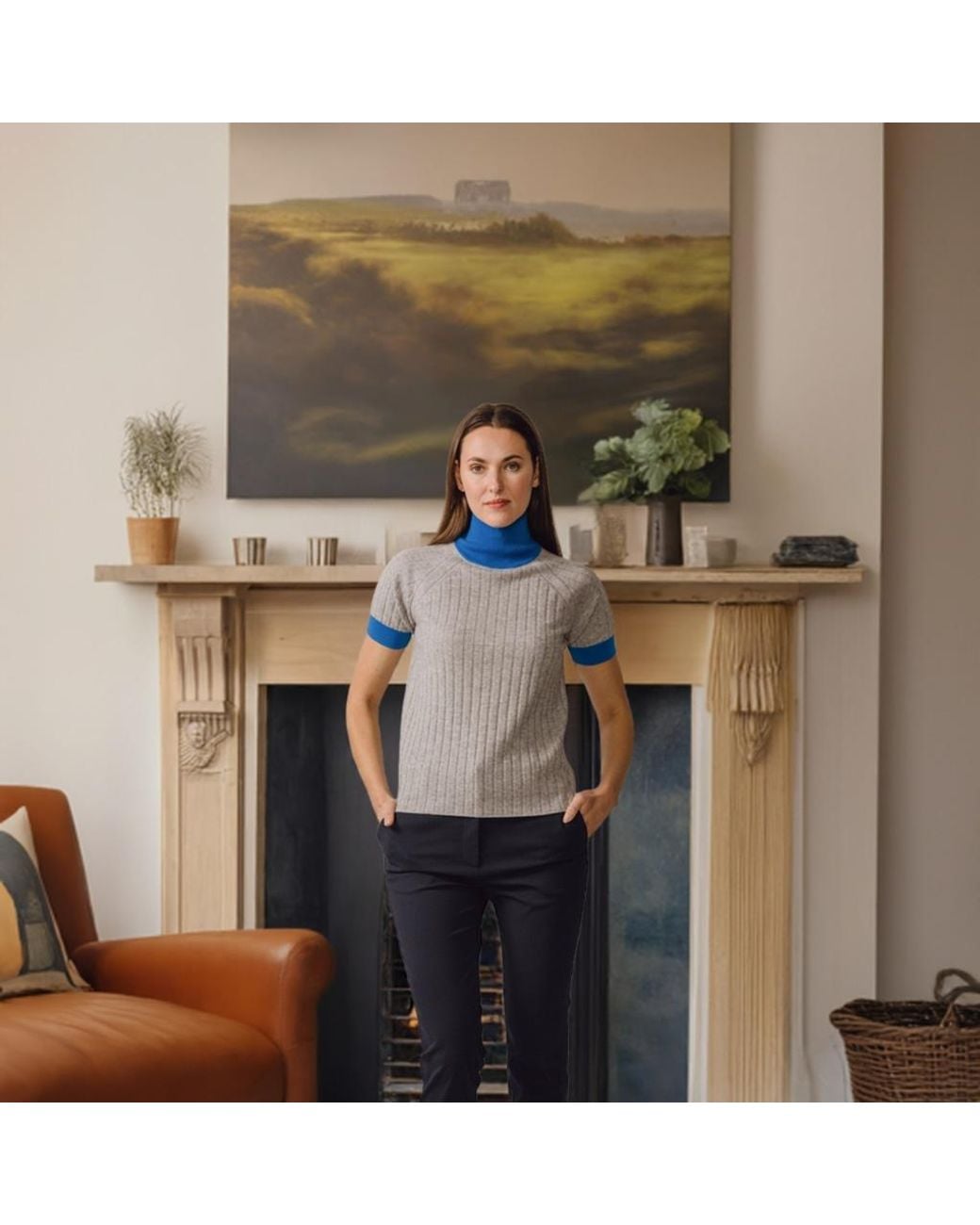 BEIRA Gray Astrid Merino And Cashmere ¾-Sleeve Luxury Knitwear Turtle Neck Top