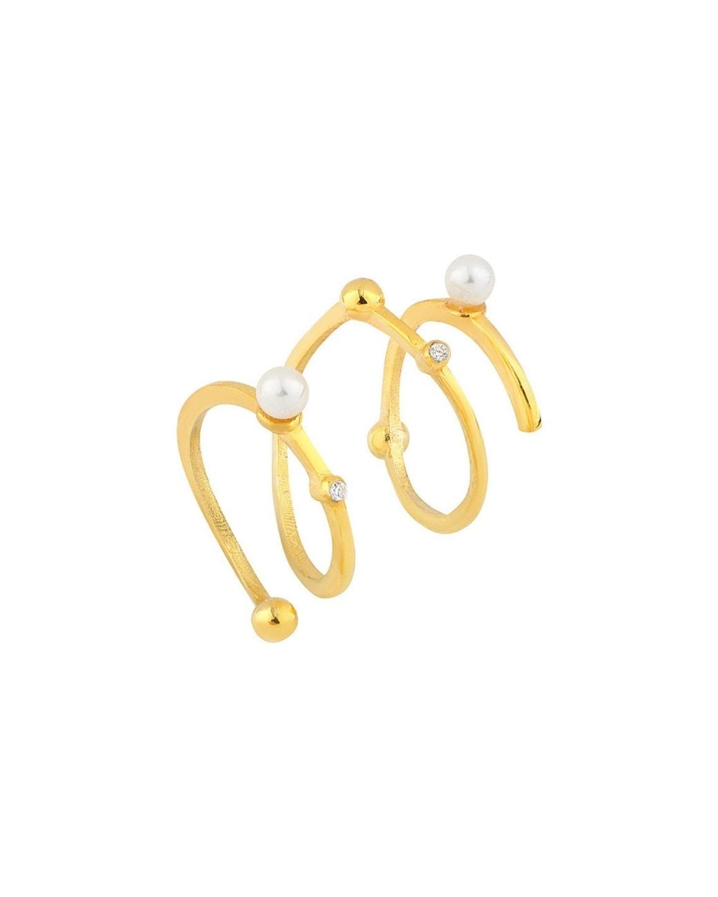 LINYA JEWELLERY Metallic Spiral Pearl Ring