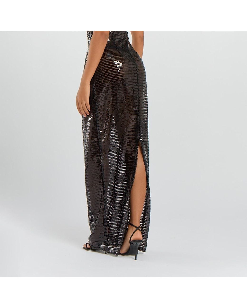 Egyptian Blue Black Spaghetti Long Sequin Dress