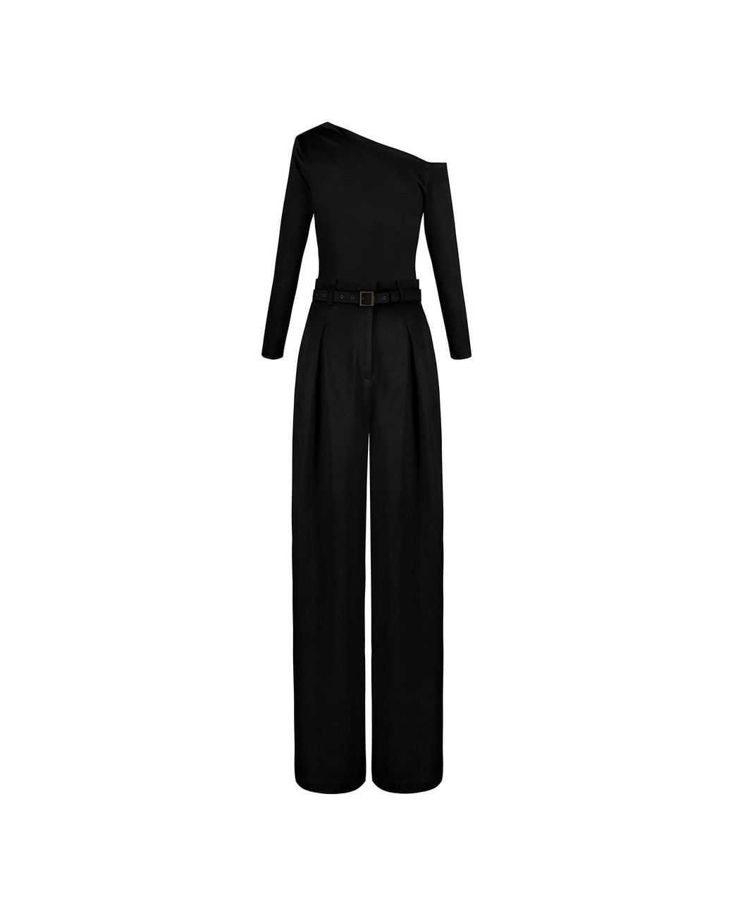 ALINA CERNĂTESCU Black Malbec Set Viscose Elegant Work-To-Evening Long Sleeve Top & High-Waisted Pleated Trousers With Pockets