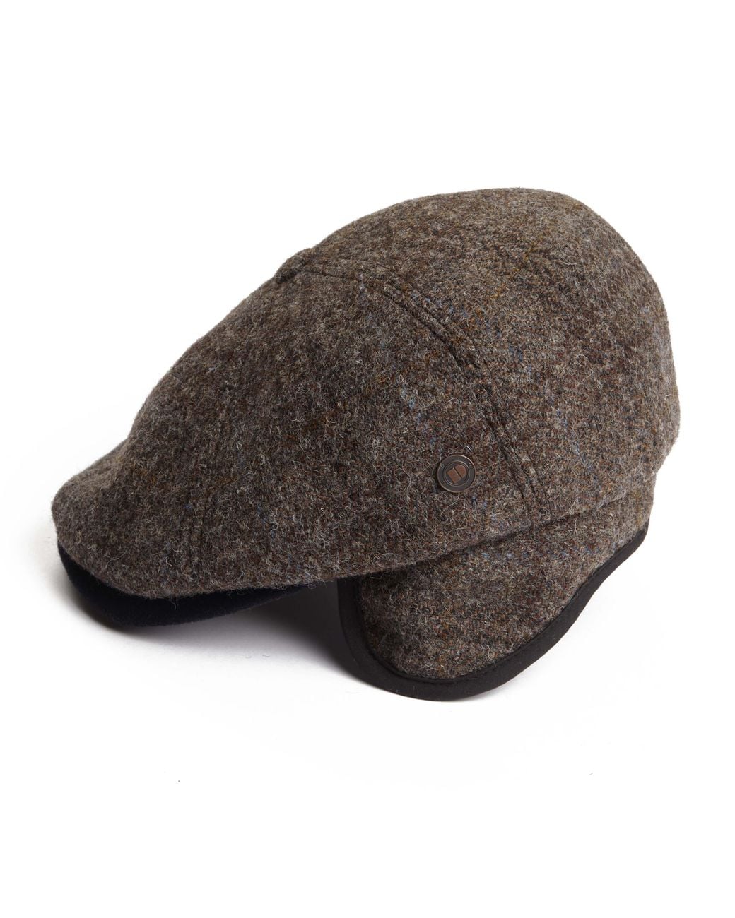 Dasmarca Hats Brown Aaron Harris Tweed Wool Cap With Earflaps for men