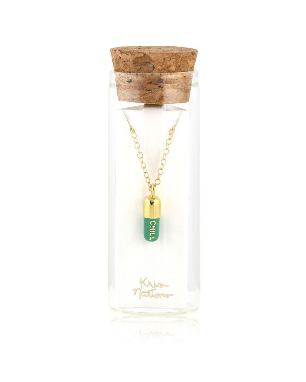 Kris Nations Metallic Chill Pill Enamel Necklace Filled & Emerald Enamel
