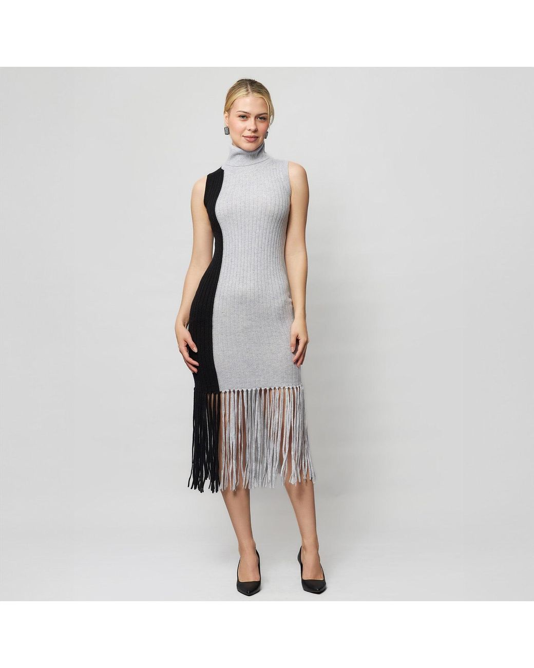 Solgo Atelier Multicolor Elleann Turtle Neck Color Blocking Cashmere Dress