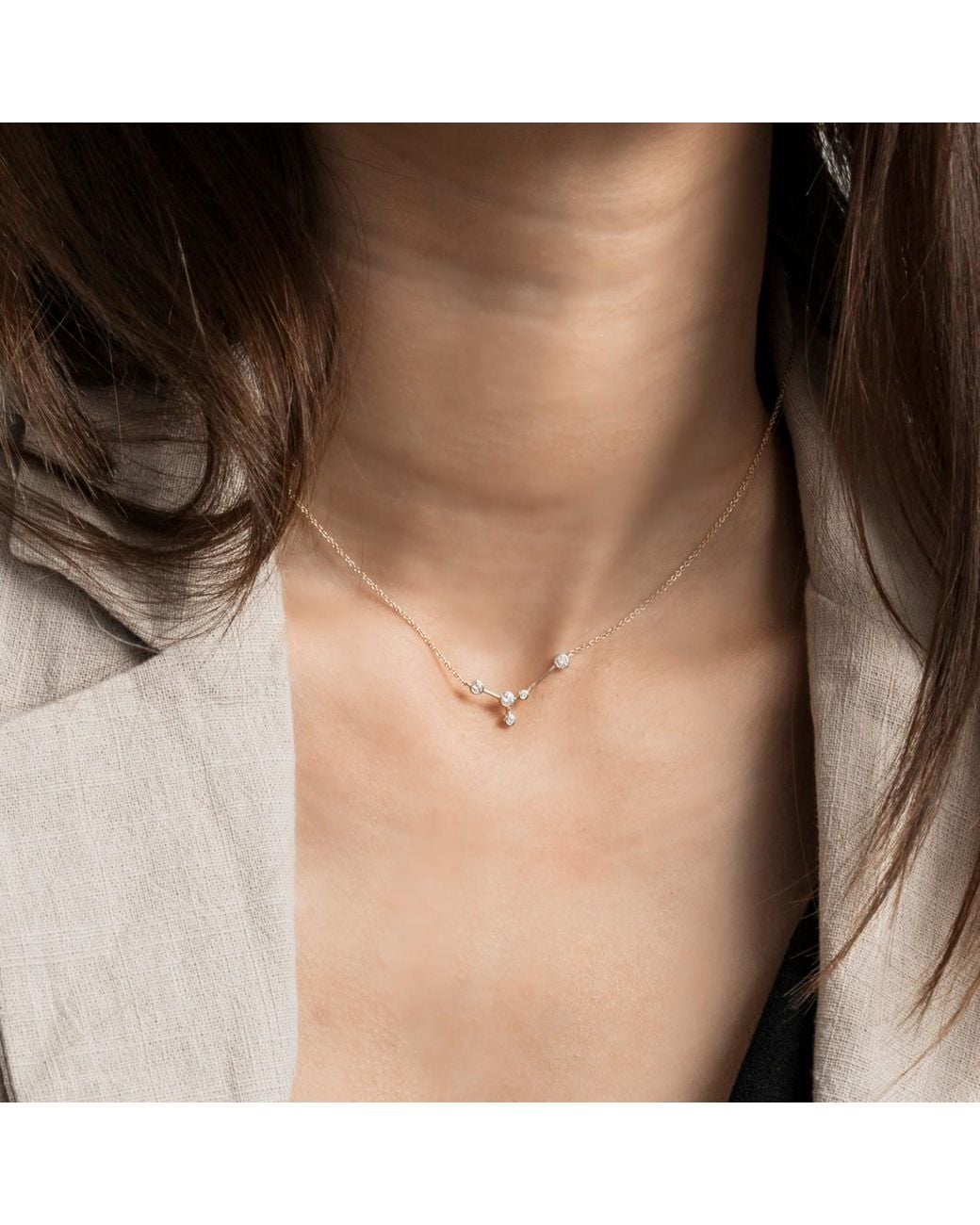 Genevieve Collection Metallic Cancer Zodiac Constellation Necklace 18K & Diamond