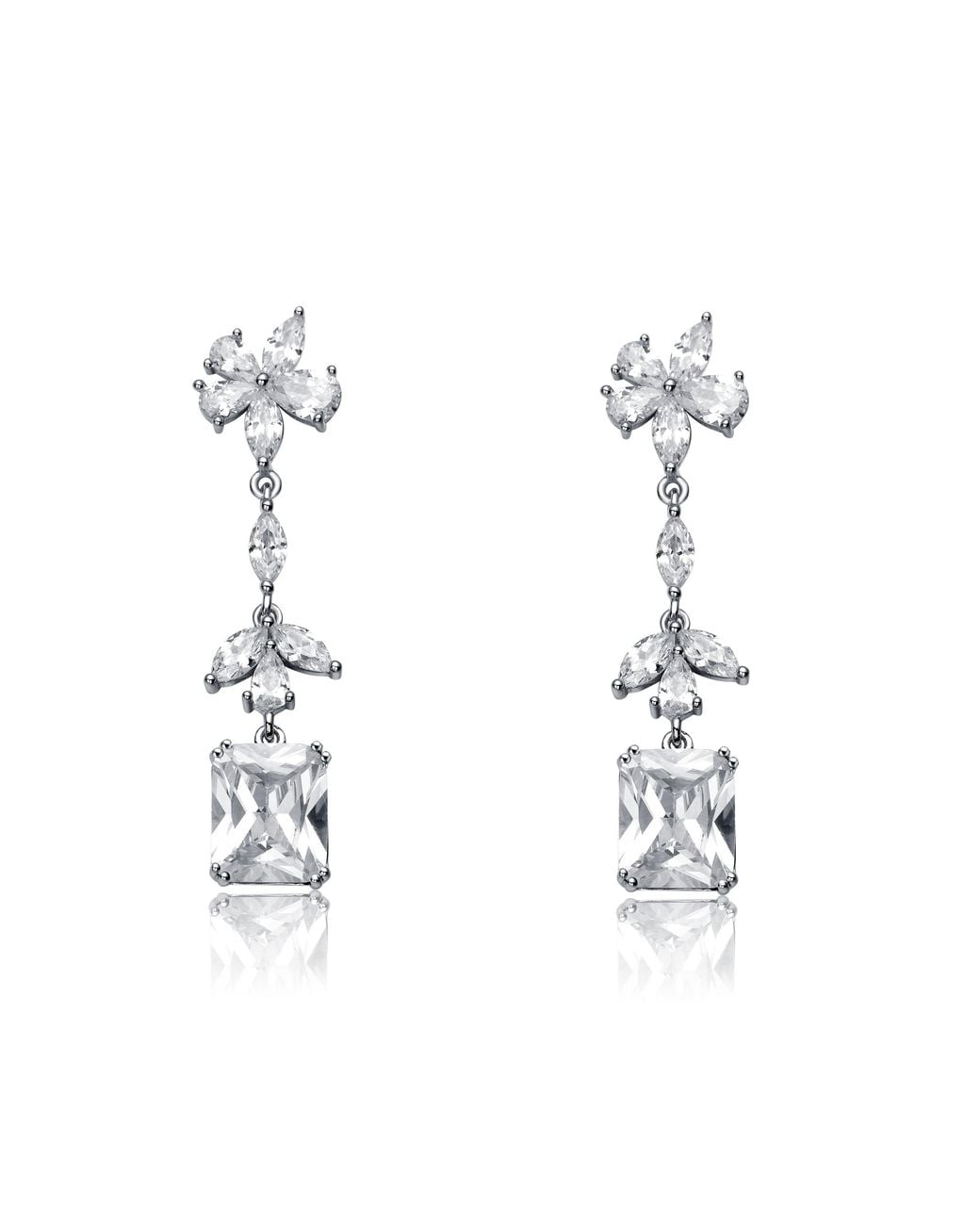 Genevive Jewelry White Sterling Cubic Zirconia Square Drop Earrings