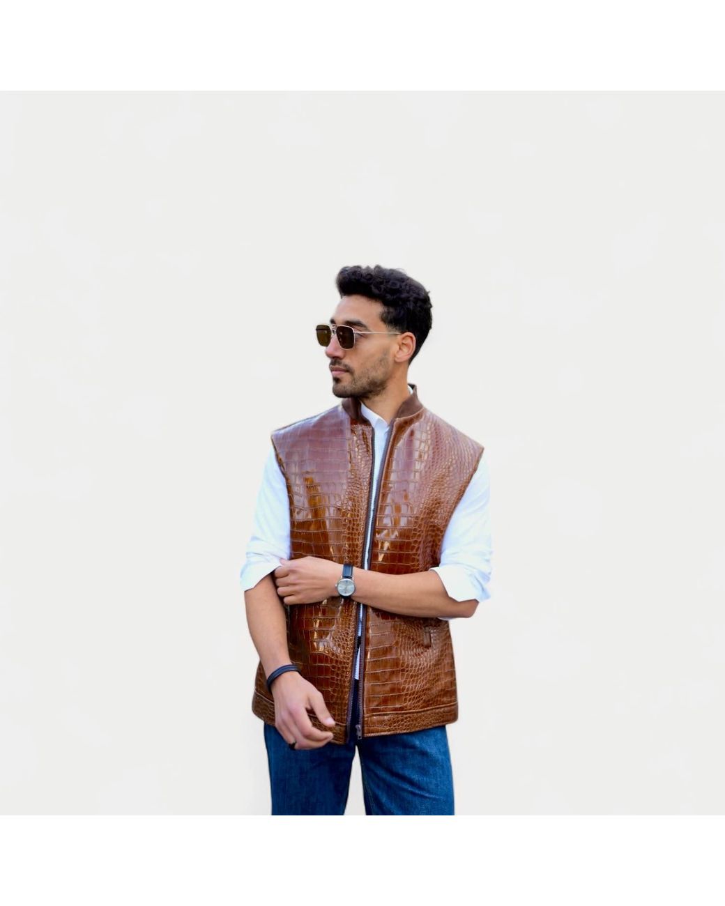 Jpo Brown Koch House Vegan Reptilian Leather Gilet for men