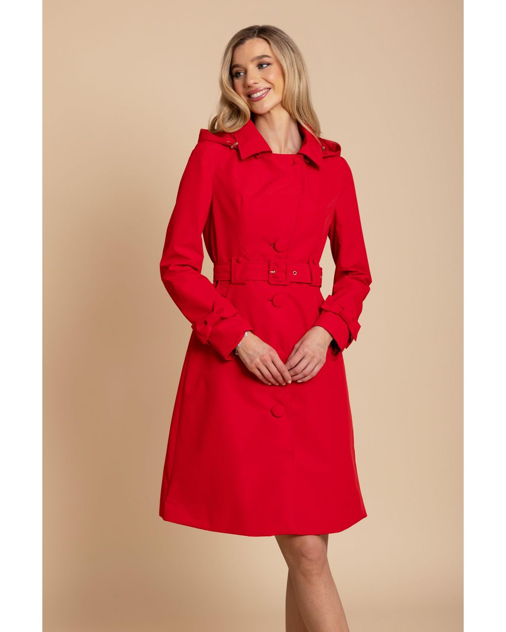 Santinni Red 'Ingrid' Raincoat With Detachable Hood & Bows