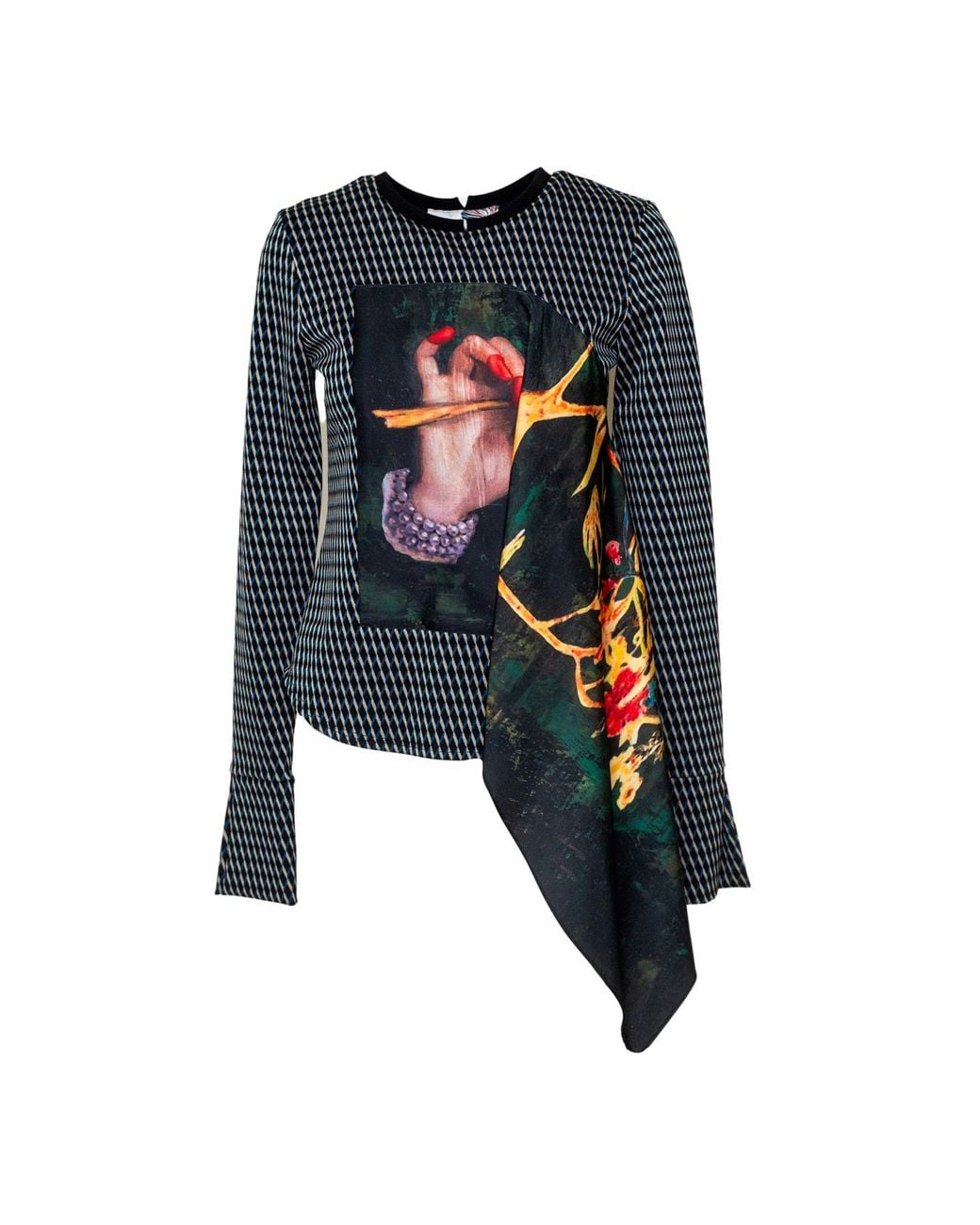 ARTISTA Black Gift Printed Satin Scarf Top
