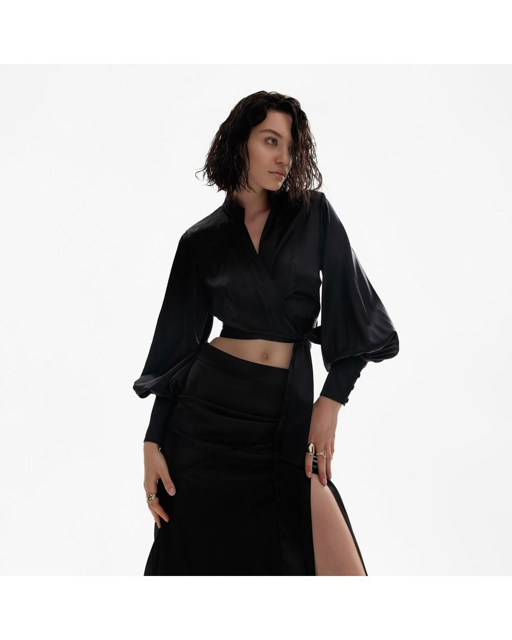 Lita Couture Black Side-Slit Midi Skirt
